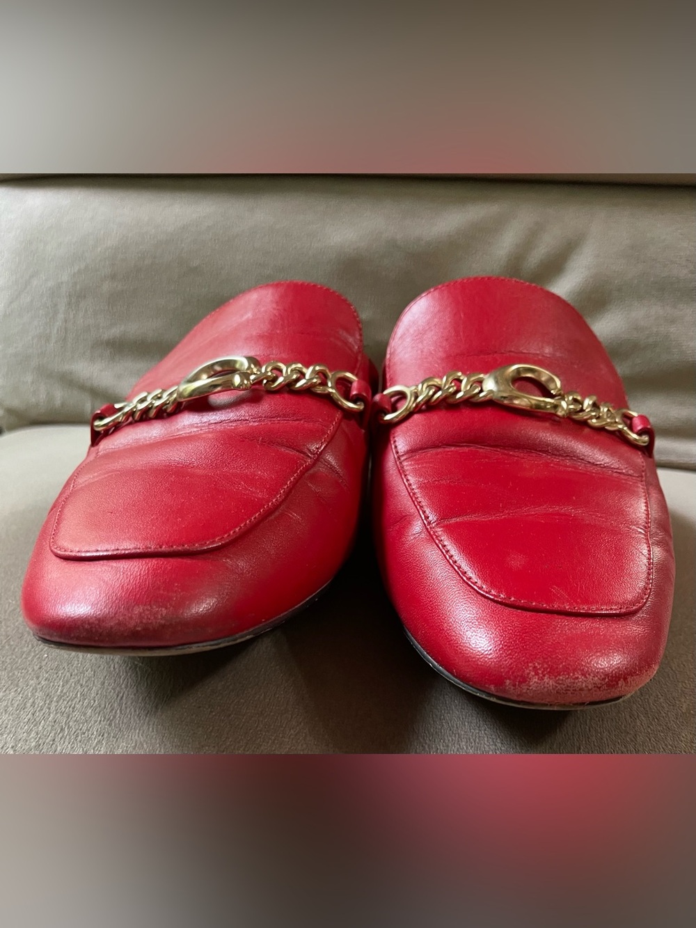 Coach Sofi Red Leather Slides - Picture 5 of 6
